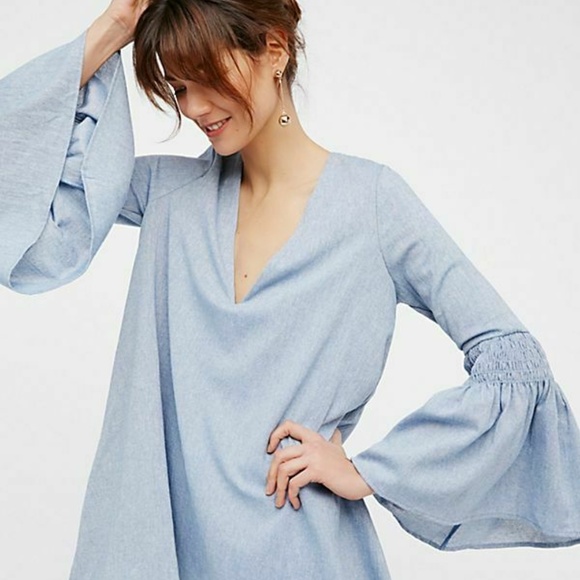 Free People Pants - FREE PEOPLE Blue Chambray Mini Dress Romper